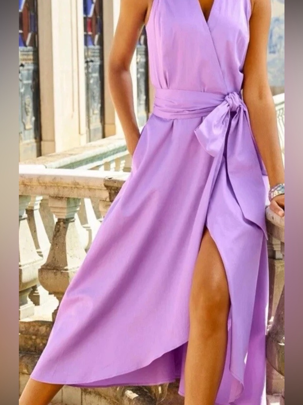 NWT Boston Proper poplin fit and flare cotton faux wrap midi dress pockets - Picture 9 of 9